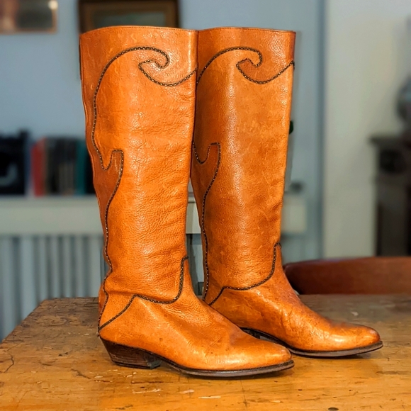 Vintage real leather western style boots - Picture 1 of 10